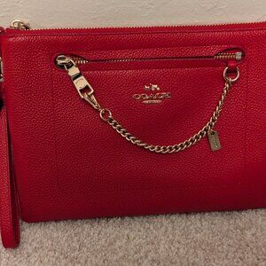 Coach Medium Folio Pebble Leather Clutch in Red